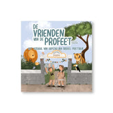 Kinderboek met safari-illustratie en twee kinderen bij de ingang, hamzah ibn abdoel